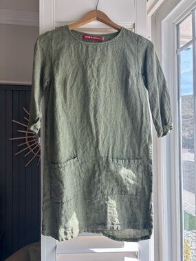 Pyne & Smith Olive Green Linen Pocket Dress